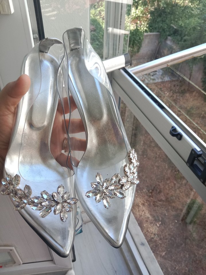 şeffaf boncuklu Cam Yüksek Topuklu Abiye Ayakkabı - Görsel 4