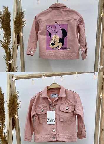 Zara Zara pembe minnie baskılı kot ceket