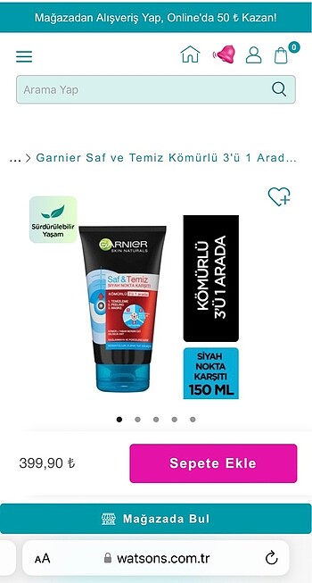 Garnier Garnier saf ve temiz kömür 3in1 150 ml