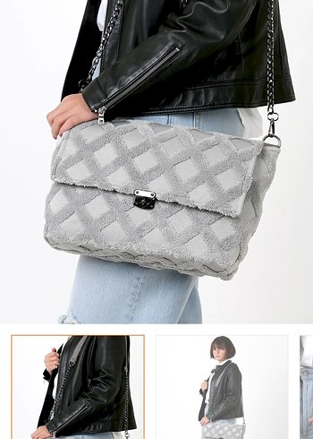 Zara Gri Kot Kumaş Kadın Bel Detaylı Çanta