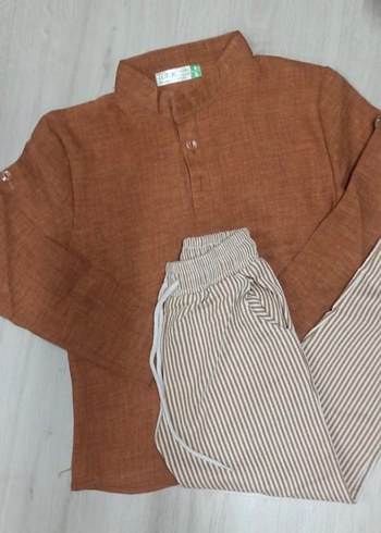 HAKİM YAKA PANTOLONU ÇİZGİLİ KETEN ERKEK TAKIM - Görsel 2