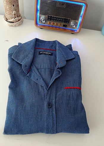7 Yaş Beden Erkek çocuk Mavi Uzun Kollu Denim Gömlek