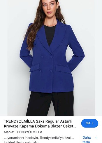 TRENDYOLMILLA Saks Mavi Kruvaze Blazer Ceket
