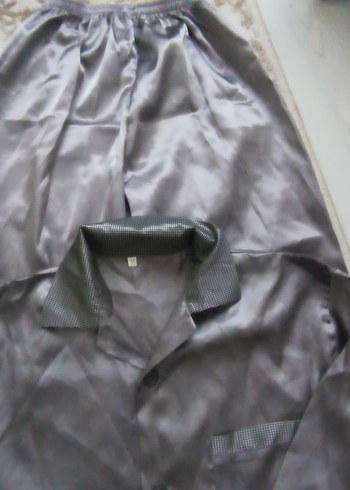 Gri Kadın Saten Pijama Takımı - Görsel 2