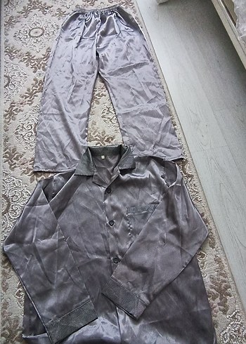 Gri Kadın Saten Pijama Takımı - Görsel 3