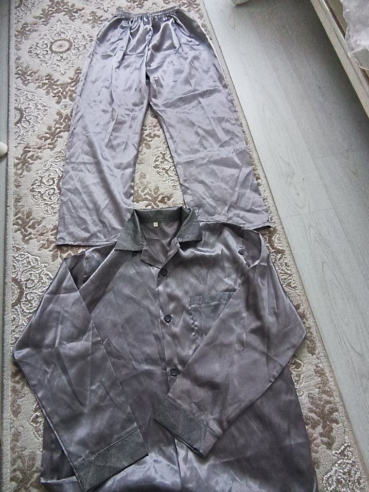 Gri Kadın Saten Pijama Takımı - Görsel 3