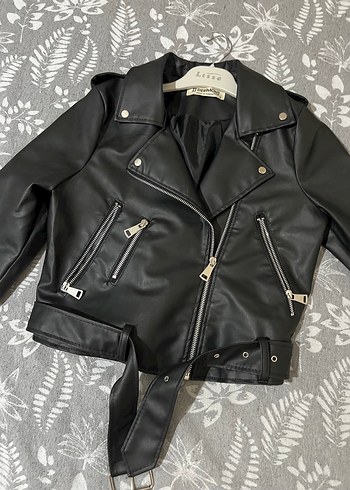 s Beden Kadın Siyah Deri Biker Ceket
