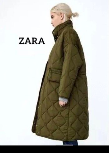 Zara Uzun Kesim Haki Kadın Kışlık Mont