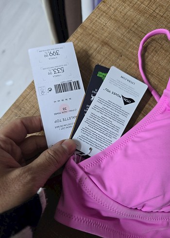 Pembe İpli Kadın Bikini Üstü - Görsel 6