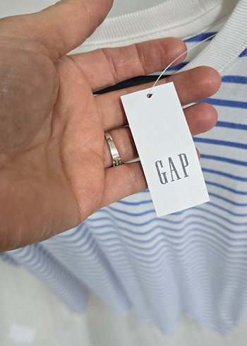 Mavi Çizgili Bisiklet Yaka Tişört - Görsel 5