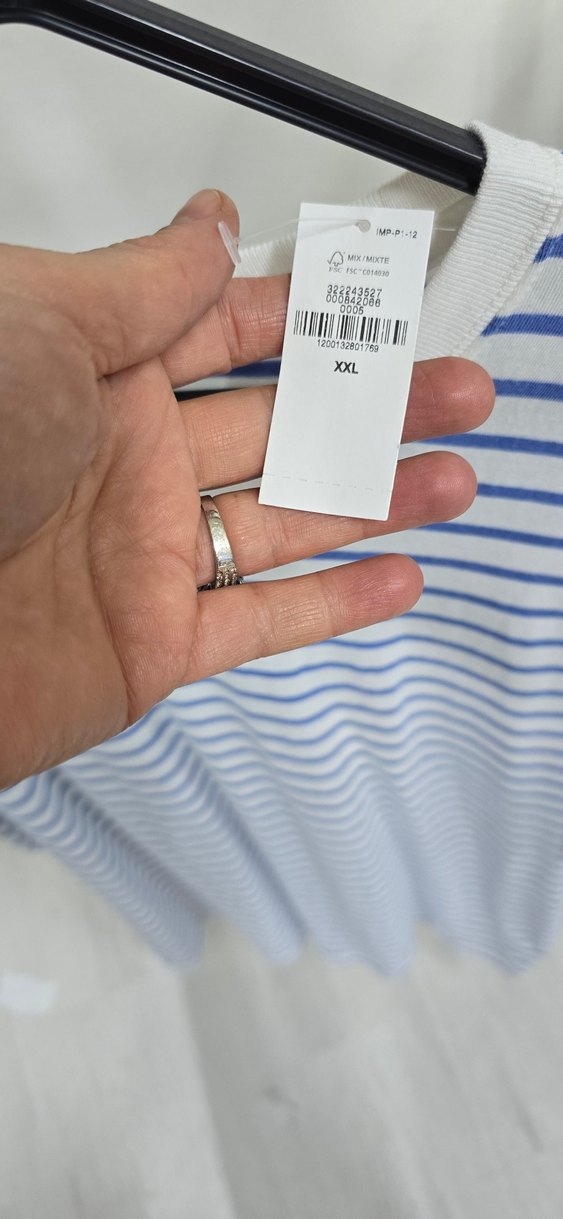 Mavi Çizgili Bisiklet Yaka Tişört - Görsel 4