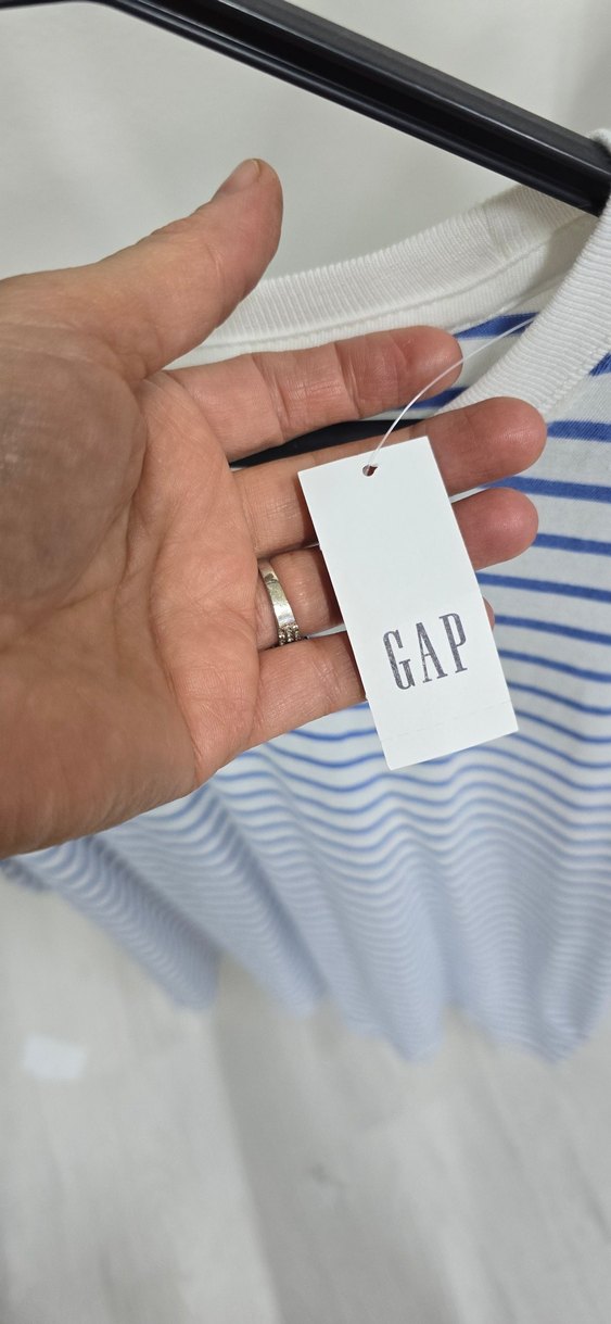 Mavi Çizgili Bisiklet Yaka Tişört - Görsel 5