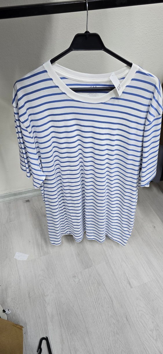 Mavi Çizgili Bisiklet Yaka Tişört - Görsel 2