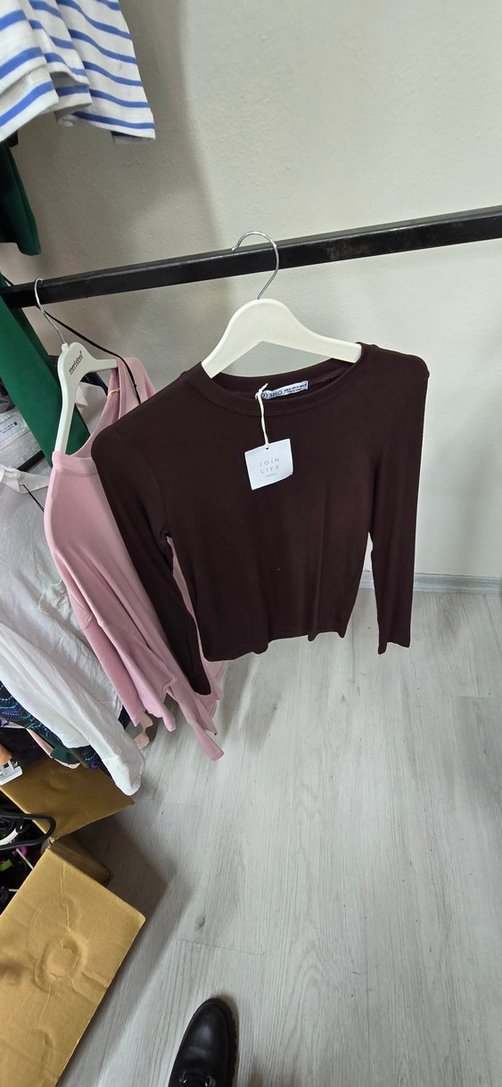 Kahverengi Pamuklu Hamile Uzun Kollu Tişört - Görsel 2