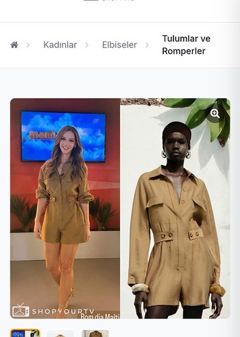 Bej Keten Mini Kadın Tulum - Görsel 2