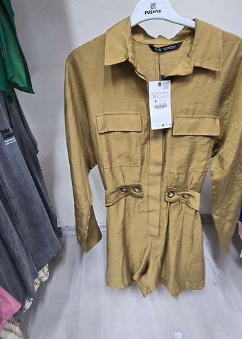 Bej Keten Mini Kadın Tulum - Görsel 3