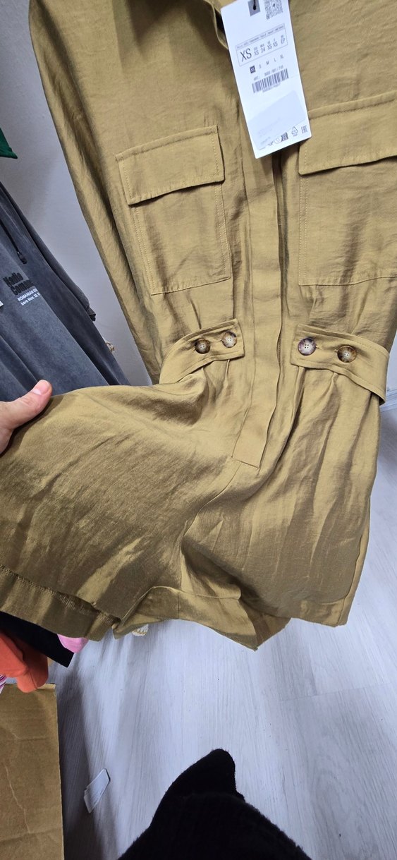 Bej Keten Mini Kadın Tulum - Görsel 5