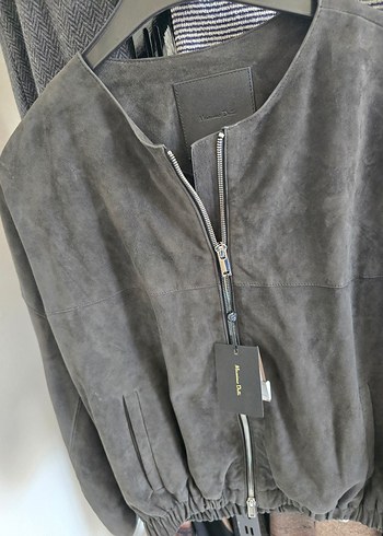 Massimo Dutti massimo dutti Gri Süet Kadın Kemerli Deri Ceket
