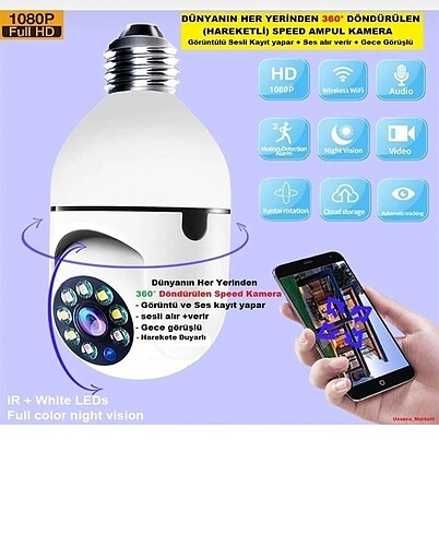 Camera 360 Wi-Fi Gece görüş kablosuz Ampul camera