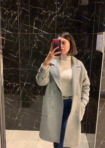 36 Beden Gri Uzun Kadın Kaban