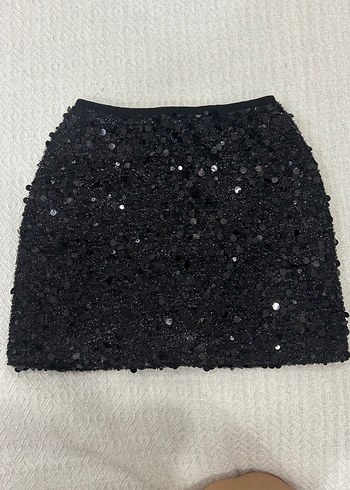 Pullu Payetli Siyah Mini Etek