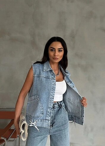 l Beden Asos Bayan kot dügmeli cepli kot yelek