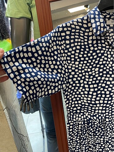 l Beden mavi Renk Bayan beli büzgülü düğmeli elbise