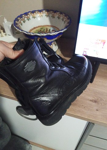 37 Beden Siyah Deri Biker Platform Topuklu Bot
