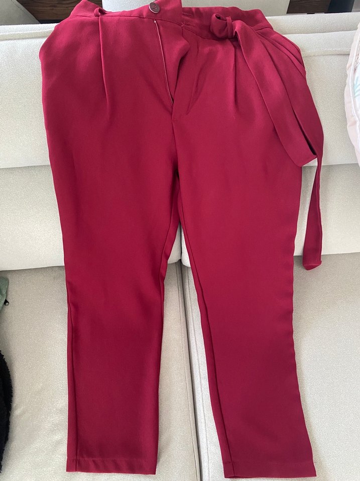 Bordo Düğmeli Kadın Midi Pantolon - Görsel 5