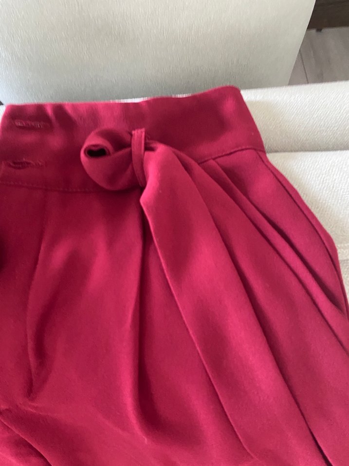 Bordo Düğmeli Kadın Midi Pantolon - Görsel 2