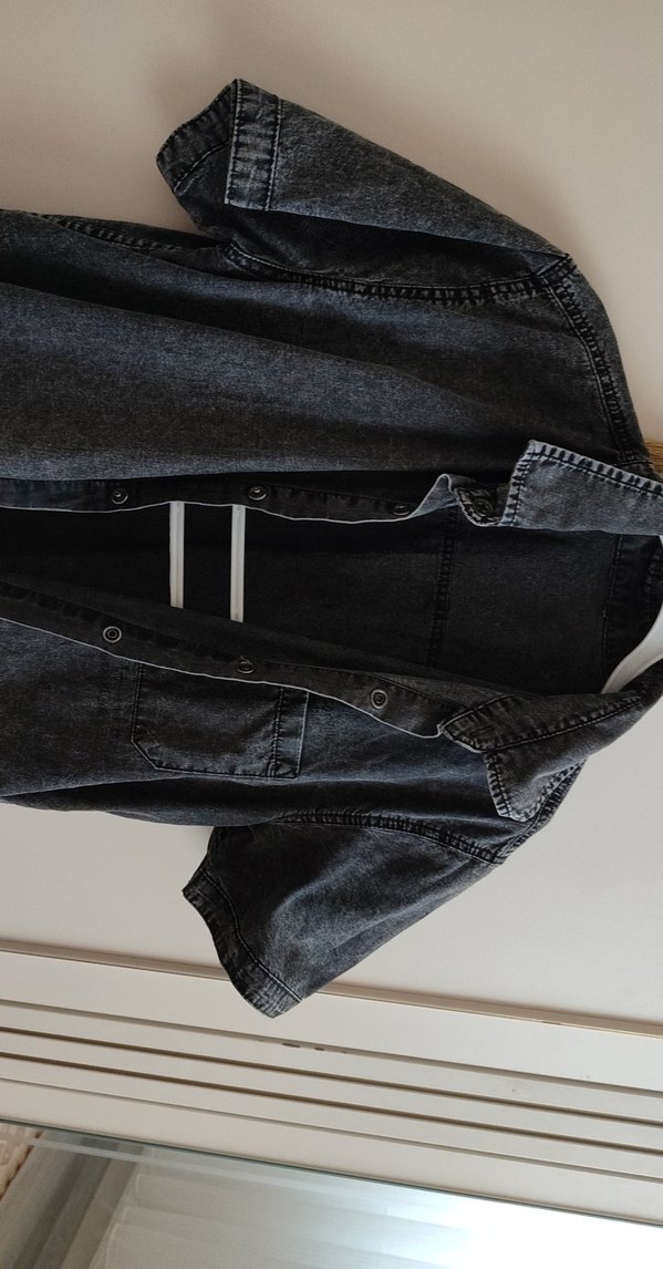 Erkek Gri Denim Kısa Kollu Gömlek - Görsel 3