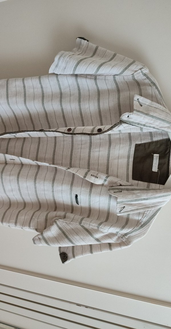 Gri Çizgili Keten Kısa Kollu Erkek Gömlek - Görsel 3