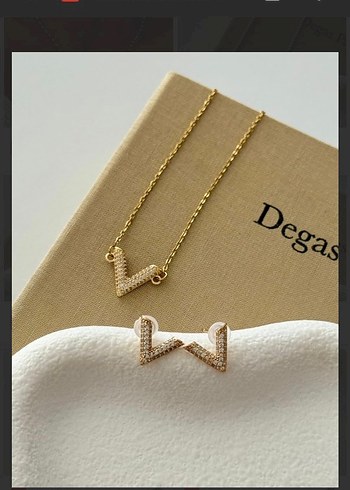 Diger Altın Renkli Minimalist Zincir Kolye ve küpe set