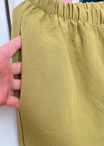Diğer Yağ yeşili Rahat Kesim Keten Kadın Pantolon