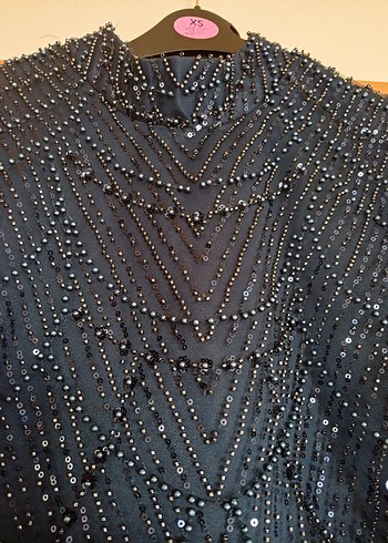 Boncuk İşlemeli Lacivert Uzun Abiye Elbise - Görsel 3