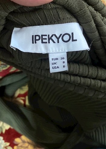 ipekyol Koyu Haki Yüksek Yakalı Triko Uzun Elbise