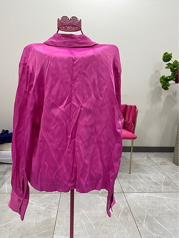 xl Beden pembe Renk Saten Crop gömlek