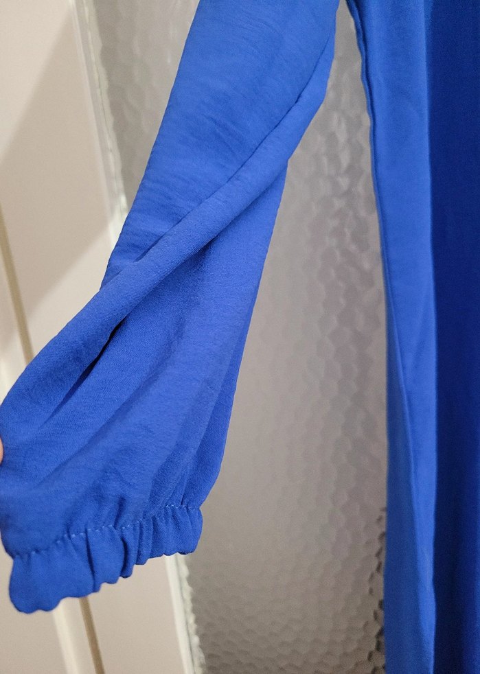 Düğmeli Uzun Mavi Kadın Tunik - Görsel 2