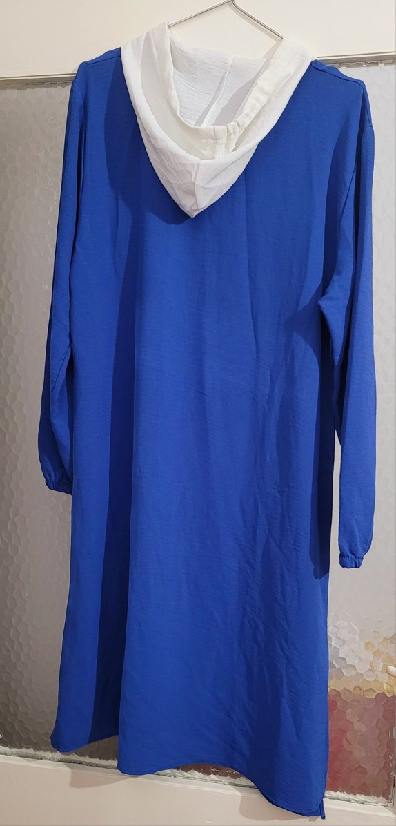 Düğmeli Uzun Mavi Kadın Tunik - Görsel 3