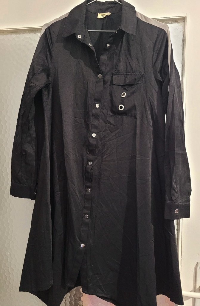 Düğmeli Siyah Uzun Kadın tunik - Görsel 2