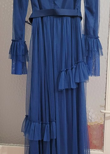 Vintage Lacivert Uzun Elbise - Görsel 6