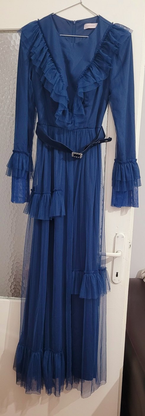 Vintage Lacivert Uzun Elbise - Görsel 2