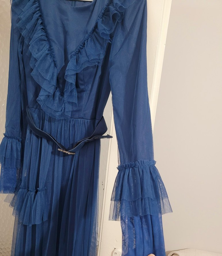 Vintage Lacivert Uzun Elbise - Görsel 5