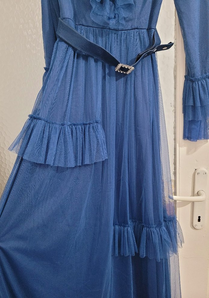 Vintage Lacivert Uzun Elbise - Görsel 3