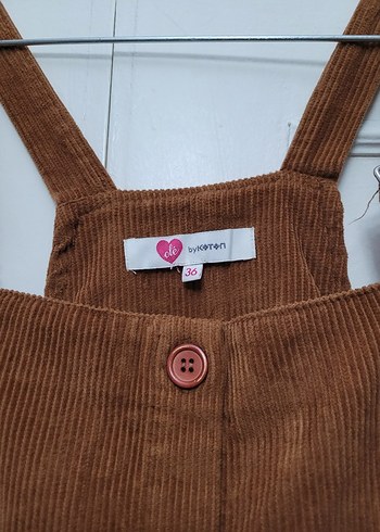 Düğmeli Kahverengi Kadın Süet Midi Salopet - Görsel 4