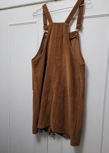 Düğmeli Kahverengi Kadın Süet Midi Salopet - Görsel 3