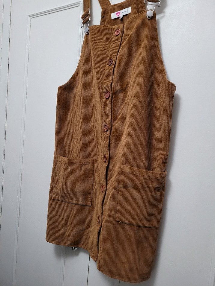 Düğmeli Kahverengi Kadın Süet Midi Salopet - Görsel 2