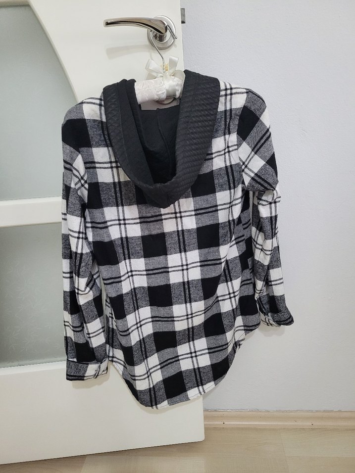 Gri Ekose Fermuarlı Rahat Kesim Kadın Gömlek s beden sıfır - Görsel 2