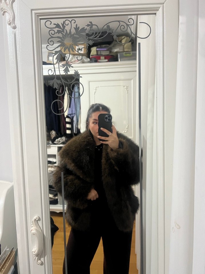 Stradivarius Kahverengi Kadın Kürk - Görsel 5