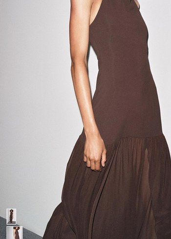 Zara Kahverengi Halter yaka Uzun Elbise - Görsel 2